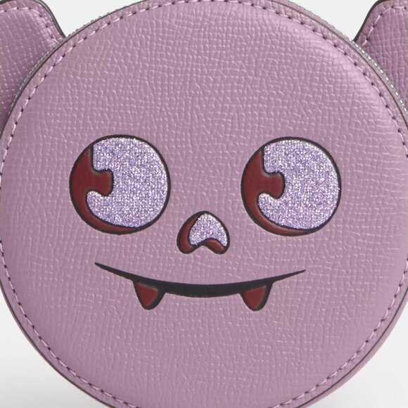 Coach Halloween Bat Coin Card Case Lilac Crossgrain Leather - Picture 2 of 16